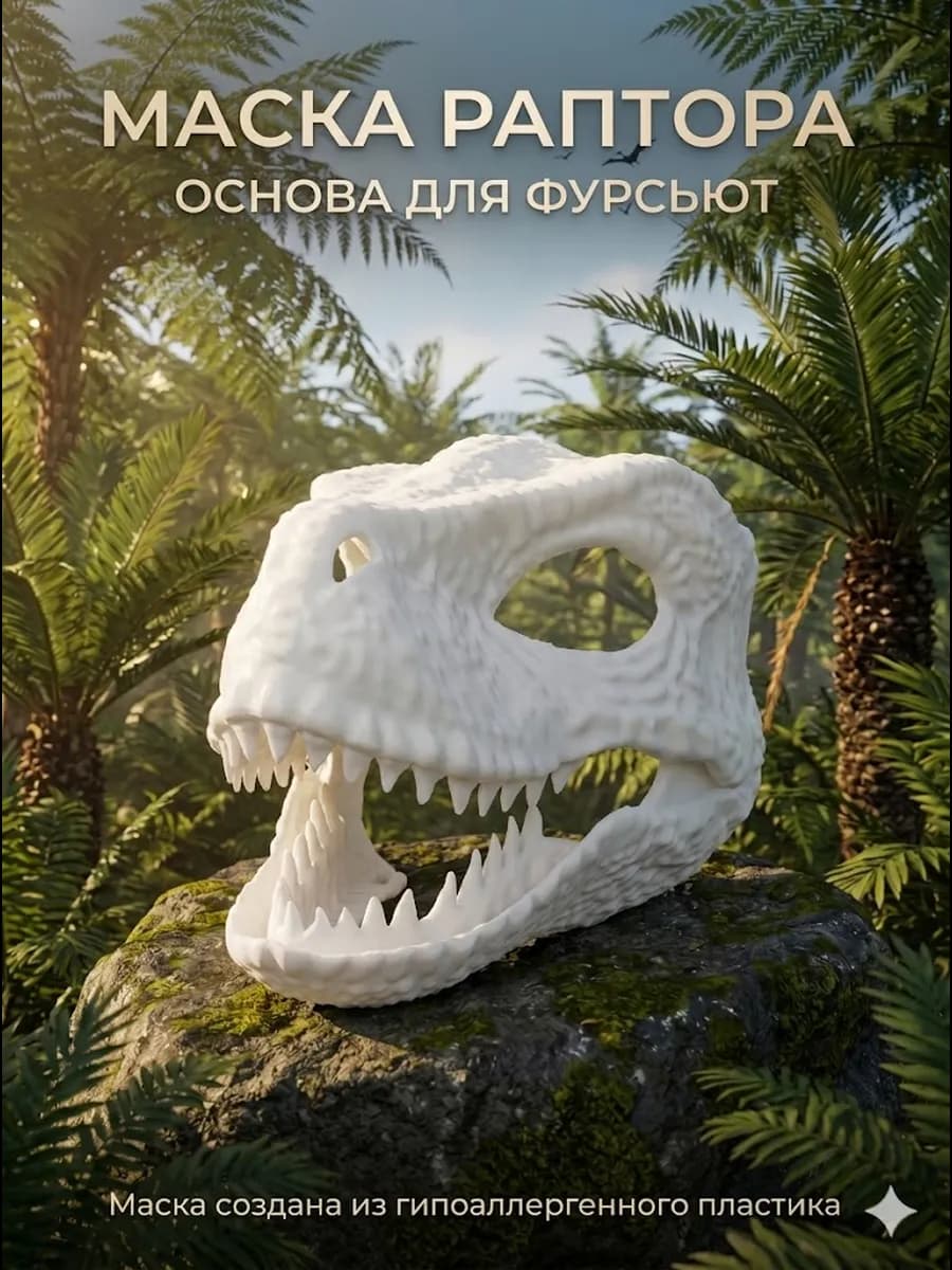 Маска раптора фурри с подвижной челюстью